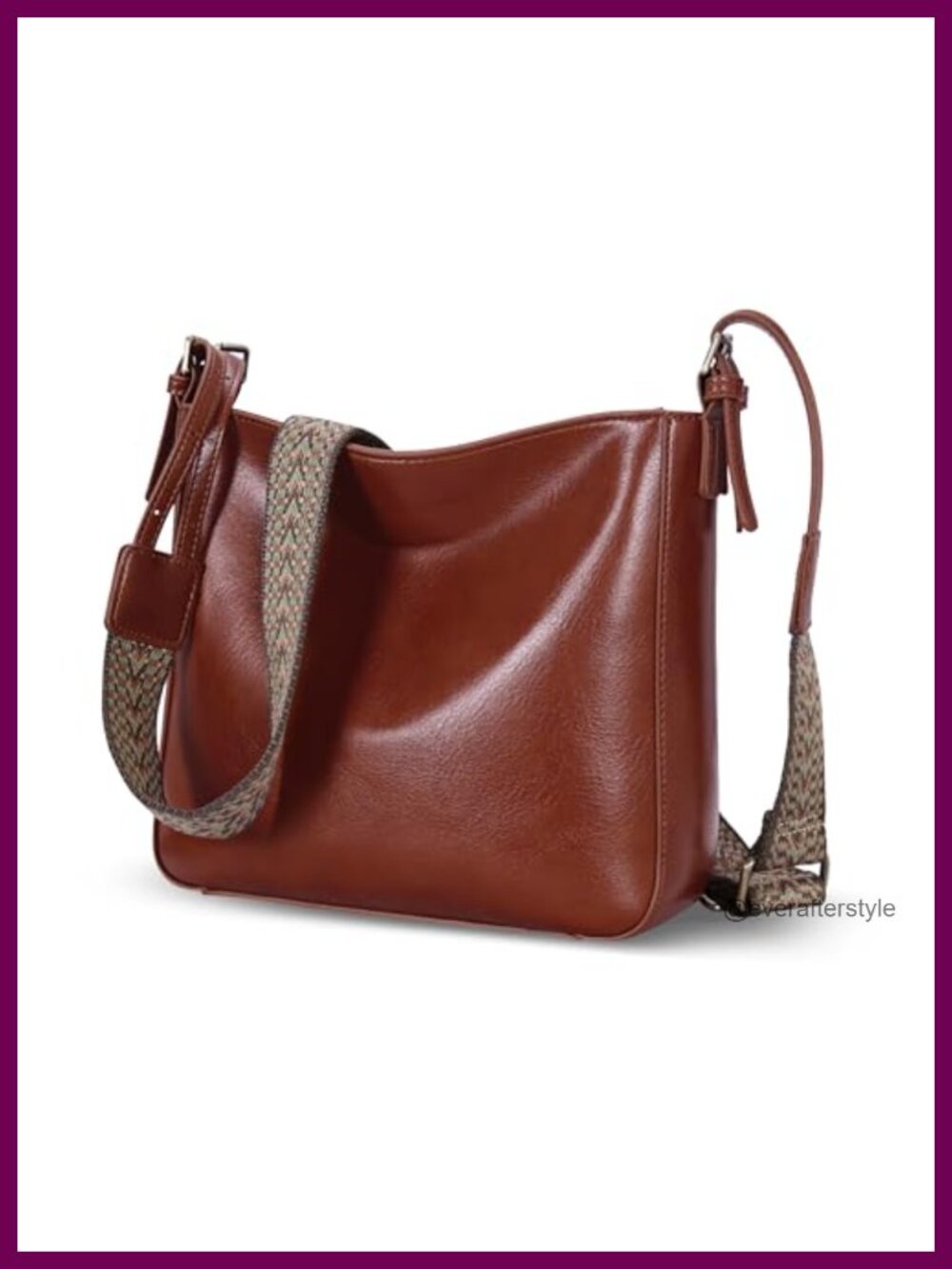 Iswee Genuine Leather Crossbody Bag Multi-Pocket Wide Strap